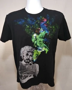 Einstein Herren Medium M T Shirt Baumwolle Schwarz Kurzarm Galaxies Pfeife - Bild 1 von 9