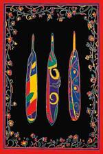 Toile Dawn OMAN « Three Feathers » art autochtone signée LTD, Neuf avec étiquettes Canada autochtone