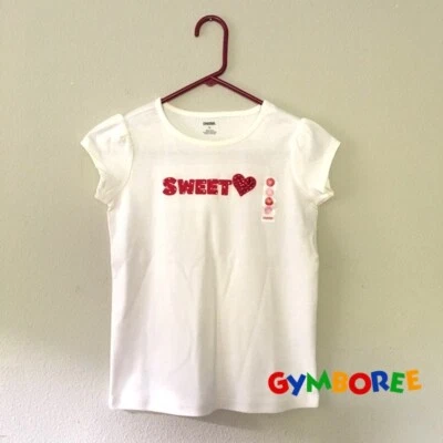Gymboree Sweetheart Sequence Cotton Short Sleeve Top Girls 12 White Red - Image 1 of 4