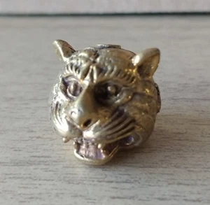 1 Pc Thailand Tiger Head Miniature Brass Figure Sculpture Strength and Power - Picture 1 of 6