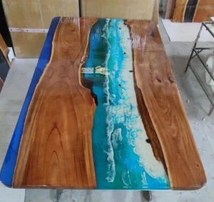 Luxury Ocean Wave Epoxy Resin River Dining &Sofa Center Table Top Decor Interior - Picture 1 of 12
