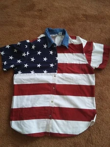 Quizz Woman United States of America Flag Button Up Short Sleeve Shirt Size 20 - Picture 1 of 6