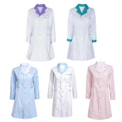 Womens Doctor Dress Long Sleeve Lab Coat With Pockets Workwear Jacket Hospital - Image 1 of 4