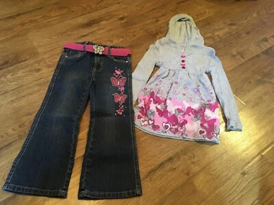 NUEVO CON ETIQUETAS~Camisa para niñas talla 4 con jeans Arizona~Cintura ajustable~Mariposas~Tejer Foto 1 de 2
