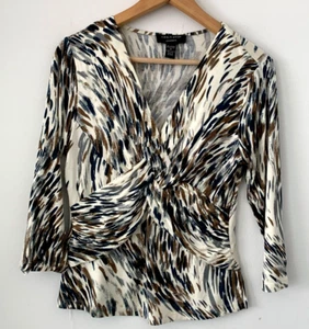 Cable & Gauge Cream Multi Coloured Crisscrossed Ruched V-Neck Top Size Medium - Picture 1 of 5