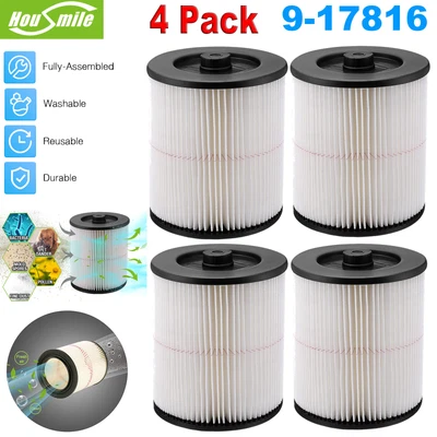 HOUSMILE 4Pack Replace Cartridge Filter for Shop Vac Craftsman 9-17816 Wet Dry Air Filter