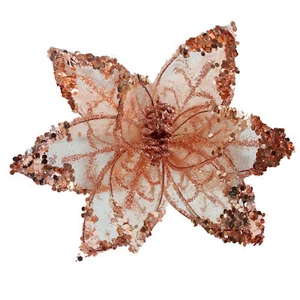 Christmas Glitter Poinsettia Decoration 20cm with Clip - Rose Gold - Picture 1 of 1