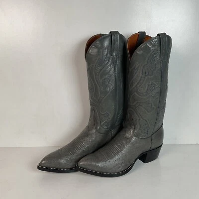 J. Chisholm Grey Smooth Ostrich Cowboy Boots Men’s 7.5 D | Women’s 8.5 - Image 1 of 4