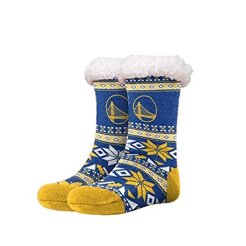 FOCO NBA Golden State Warriors Fair Isle Footy Slippers None Skid Bottoms Cover