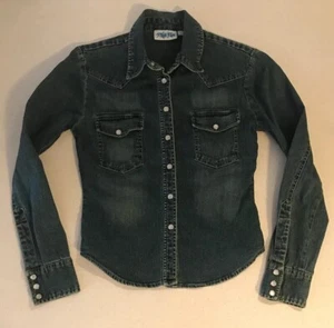 Vtg Y Not Flirt Pearl Snap Denim Shirt Womens Medium Stretch 32” Chest - Picture 1 of 10