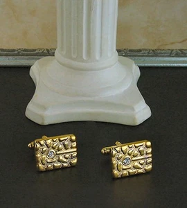 Boutons de Manchette Martelé avec un Diamant Cz 3mm de Dolly-Bijoux - Picture 1 of 1