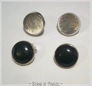 2 Pair Vintage Clip-On Earrings - Costume Jewelry - Black Pair - Silver Pair - Picture 1 of 1