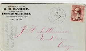 US FALL RIVER MILLS CA 2c Washington FARM MACHINERY BOOKS MEDICINE Contents 1886 - Picture 1 of 1
