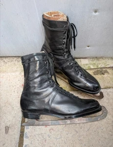 Rare Dual-Branded Vintage Ice Skates, Lotus Leather Boots & Swedish Steel Blades - Picture 1 of 19
