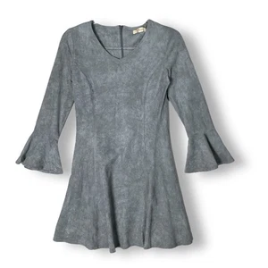Anthropologie Aryeh Vegan Suede Dress Sz S Flutter Sleeve Y2K Gray Neutral - Picture 1 of 14