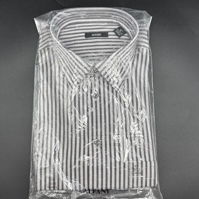 Alfani Mens Button Up Dress Shirt Gray Black Stripes Long Sleeves Size XL 17 NWT - Image 1 of 4
