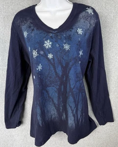 JMS Just My Size Damen 3X 22W 24W Shirt, Langarmshirt, Schneeflocke, blau - Bild 1 von 8