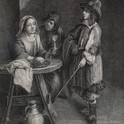 Claude Lucas Le Retour Imprévu Genreszene Kupferstich nach Tilburg frühes 18 Jhd - Bild 1 von 4