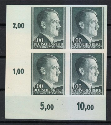 Poland Post Osten 1942 Mi 86 A U Sc N94 Adolf Hitler imperforated Block of 4 ** - Image 1 of 2