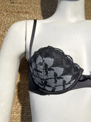 Hanes Her Way Vintage Black And White Lace With Bow Underwire Bra 34 A - Image 1 of 4