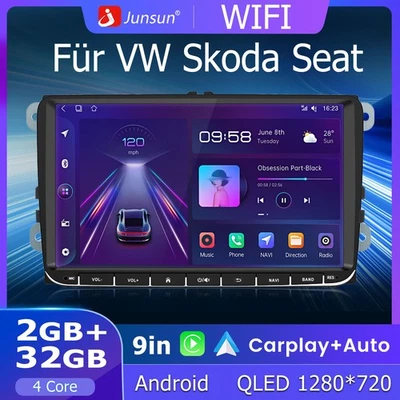 4-kern Autoradio 9" Android 14 Carplay 2+32G GPS WiFi DAB+ Für VW Skoda Seat - Bild 1 von 4