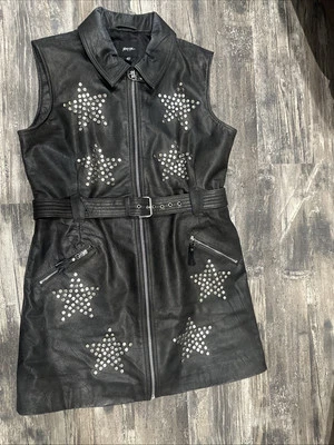 Mini Vestido Nasty Gal Cuero Negro Plata Metal Estrellas 12 Grande Tachonado Foto 1 de 4
