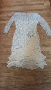 Vintage Oleg Cassini 1980s White Sequin Cocktail Dress Size 10 Gatsby Wedding - Picture 1 of 5