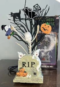 Halloween Glasfaser Baum gruselig 14" Tischplatte Kürbis Geist Fledermaus Grab Vintage - Bild 1 von 13