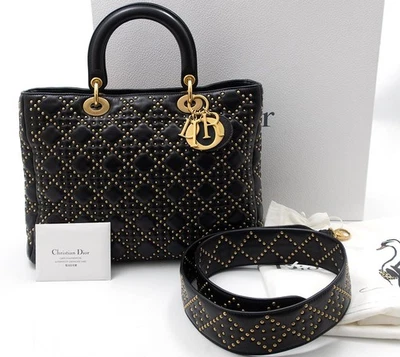 LADY DIOR GM CHRISTIAN DIOR HAND BAG TASCHE CANNAGE STUDS NIETE +STRAP LUXUS RAR - Bild 1 von 4