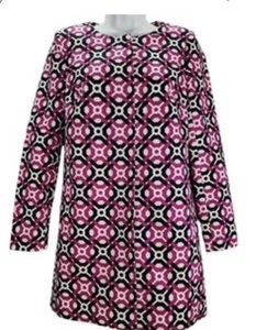Laundry by Shelly Segal Cotton Printed Button Front Longline Jacket Overcoat 14 - Picture 1 of 10