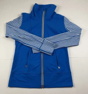 Lululemon Womens Striped Print Mock Neck Full Zip Track Jacket Blue White Size 4 - Picture 1 of 10