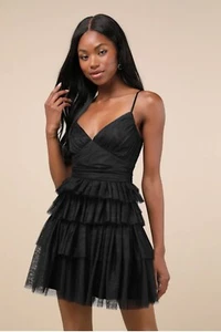 Mini Vestido Lulus Special Poise Negro Tul Plisado Sin Mangas en Niveles Talla Grande - Imagen 1 de 24