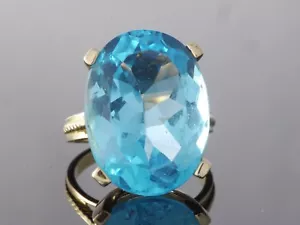 Vintage 10k Yellow Gold Oval Cut Blue Topaz Solitaire December Birthstone Ring - Bild 1 von 4