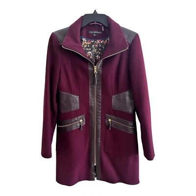 VIA SPIGA Abrigo de Lana Mixto Media Borgoña Cremallera Trench Vestido Chaqueta Talla 8 Foto 1 de 4