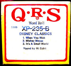 QRS Word Roll DISNEY CLASSICS Hi Babit LG. 3 Song XP-235-B Player Piano Roll