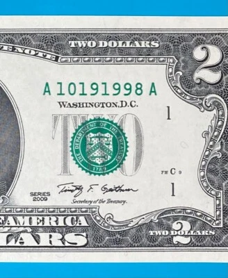 October 19, 1998 : A 10191998 A BIRTHDAY Note $2 Two Dollar Bill *UNC* - Image 1 of 3