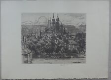 VONDROUS/st.Nicholas’ Cathedral FROM the Vltava river&BOAT/ORIGINAL ETCHING 1957