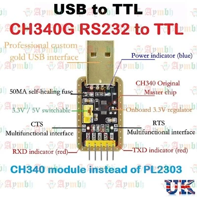 USB To RS232 TTL CH340G Converter Module 5v 3.3v Serial Port Module PL2303 UK - Image 1 of 4