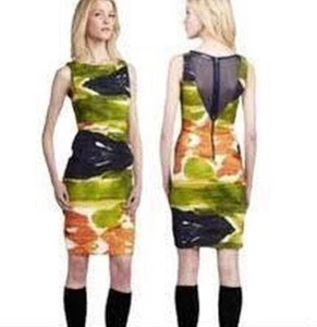 Alice + Olivia Womens Green Orange Valerie Silk Ruched Mesh Dress 2 - Picture 1 of 4