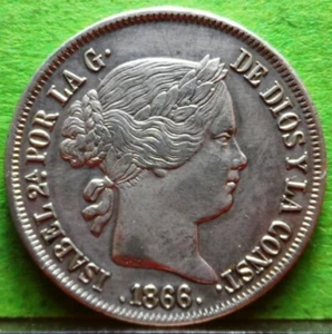 ISABEL II, 40 Céntimos de Escudo, 1866, MADRID, Aureo & Calico.-501, EBC, Ag. - Bild 1 von 2