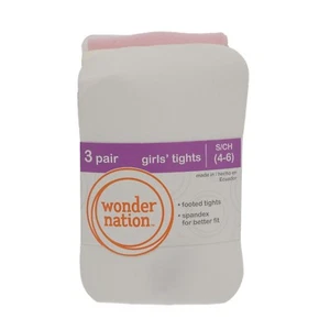 Wonder Nation Girl's Small (4-6) 3 Pair of Tights 1 White, 1 Pink, 1 Cream - Picture 1 of 3