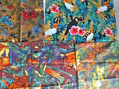2+ yard x 44" =LOT of 4 pcs. Tropical FLOWERS LEAVES BIRDS cotton quilt fabric - Image 1 of 4