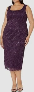 SLNY Fashions Women's Purple Tea Length Sequin Lace Dress Plus Size 20W - Picture 1 of 2