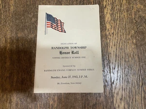 Dedication of Randolph Township NJ Honor Roll June 27 1943 Morris County Program - Picture 1 of 3