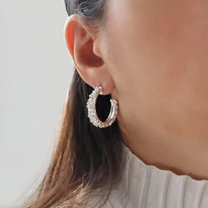 925 Sterling Silber schwere Creolen gepunzt strukturiert Kreis Ohrringe für Damen - Bild 1 von 6