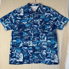 Columbia PFG Shirt Mens L/XL Blue Fish Shark All Over Print Button Up Vented