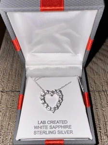 Sterling Silver 925 and Lab Created Sapphire Heart Pendant Necklace New in Box - Picture 1 of 7