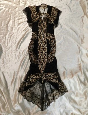 Vestido y chaqueta vintage Climax Karen Okada David Howard malla negra y encaje dorado S Foto 1 de 4