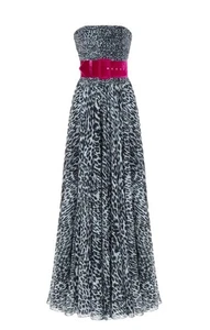 Rasario Women's Dress Long Draped Leopard Chiffon Elongated Corset Gown FR 36 XS - Picture 1 of 9