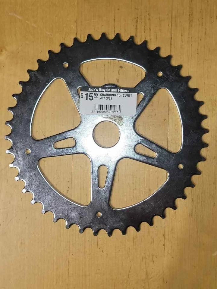 44 Tooth Single Speed 1 Piece Youth Bike Bicycle Chainring 3/32"  Chrome - Image 1 of 1